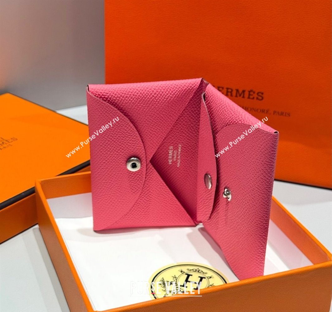 Hermes Calvi Duo Compact Card Holder Wallet in Epsom Leather Lipstick Pink 2025 (FL-250522097)