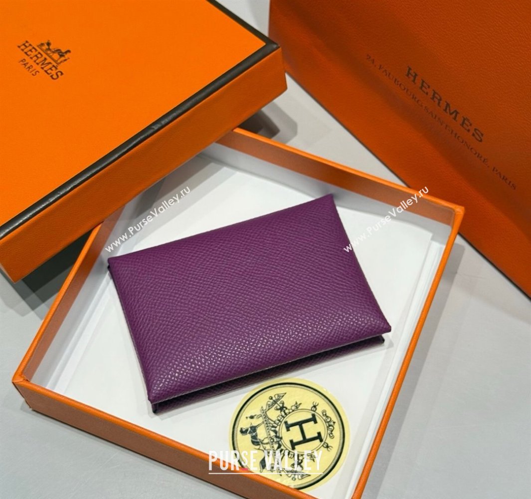 Hermes Calvi Duo Compact Card Holder Wallet in Epsom Leather Sea Anemone Purple 2025 (FL-250522098)
