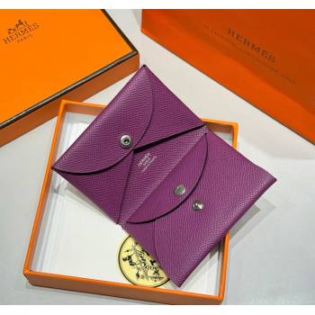 Hermes Calvi Duo Compact Card Holder Wallet in Epsom Leather Sea Anemone Purple 2025 (FL-250522098)