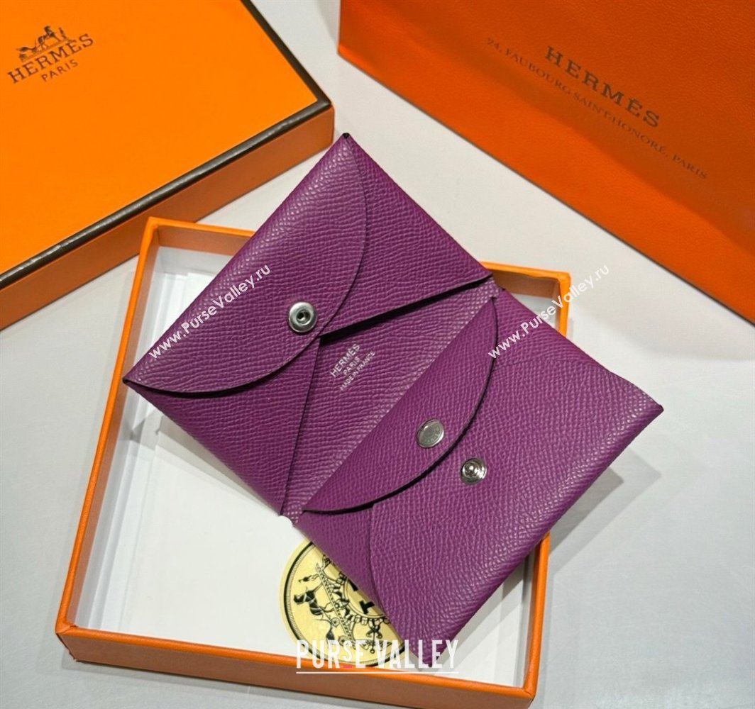 Hermes Calvi Duo Compact Card Holder Wallet in Epsom Leather Sea Anemone Purple 2025 (FL-250522098)