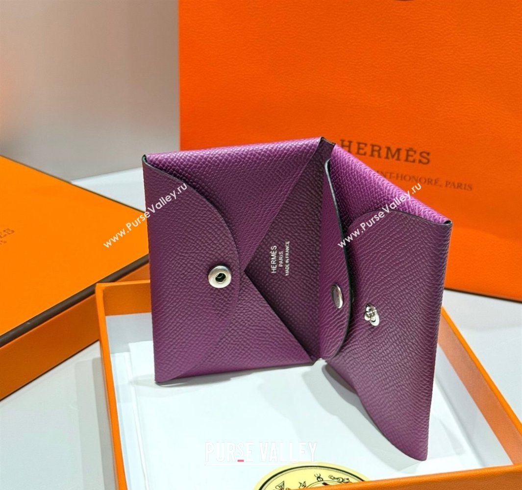 Hermes Calvi Duo Compact Card Holder Wallet in Epsom Leather Sea Anemone Purple 2025 (FL-250522098)