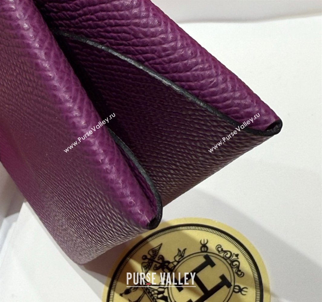 Hermes Calvi Duo Compact Card Holder Wallet in Epsom Leather Sea Anemone Purple 2025 (FL-250522098)