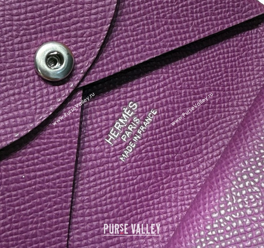 Hermes Calvi Duo Compact Card Holder Wallet in Epsom Leather Sea Anemone Purple 2025 (FL-250522098)