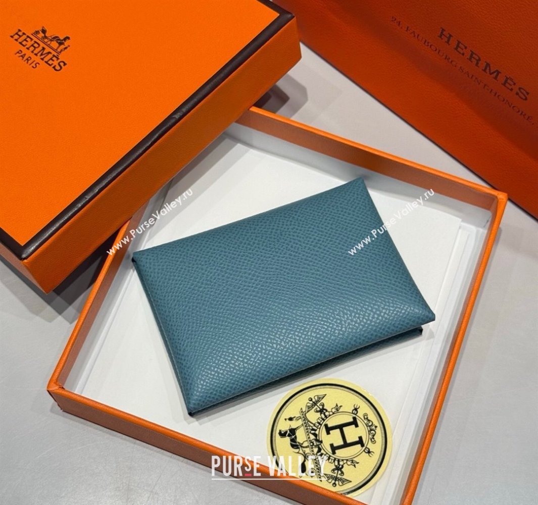 Hermes Calvi Duo Compact Card Holder Wallet in Epsom Leather Denim Blue 2025 (FL-250522099)