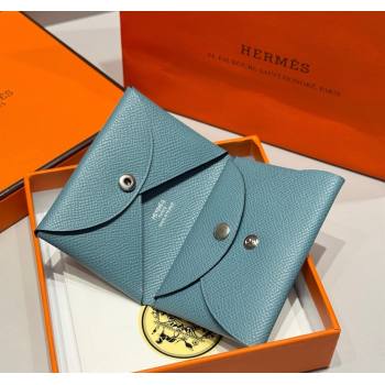 Hermes Calvi Duo Compact Card Holder Wallet in Epsom Leather Denim Blue 2025 (FL-250522099)