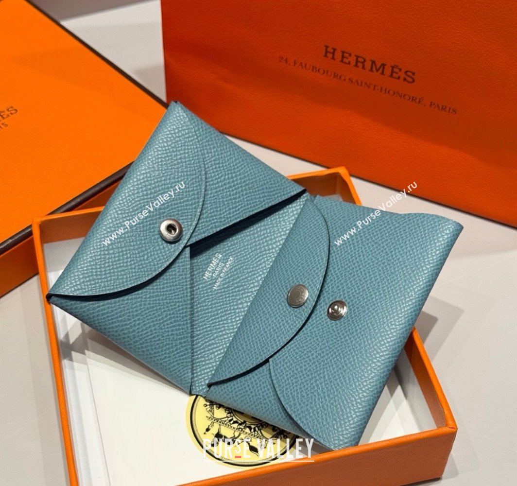 Hermes Calvi Duo Compact Card Holder Wallet in Epsom Leather Denim Blue 2025 (FL-250522099)