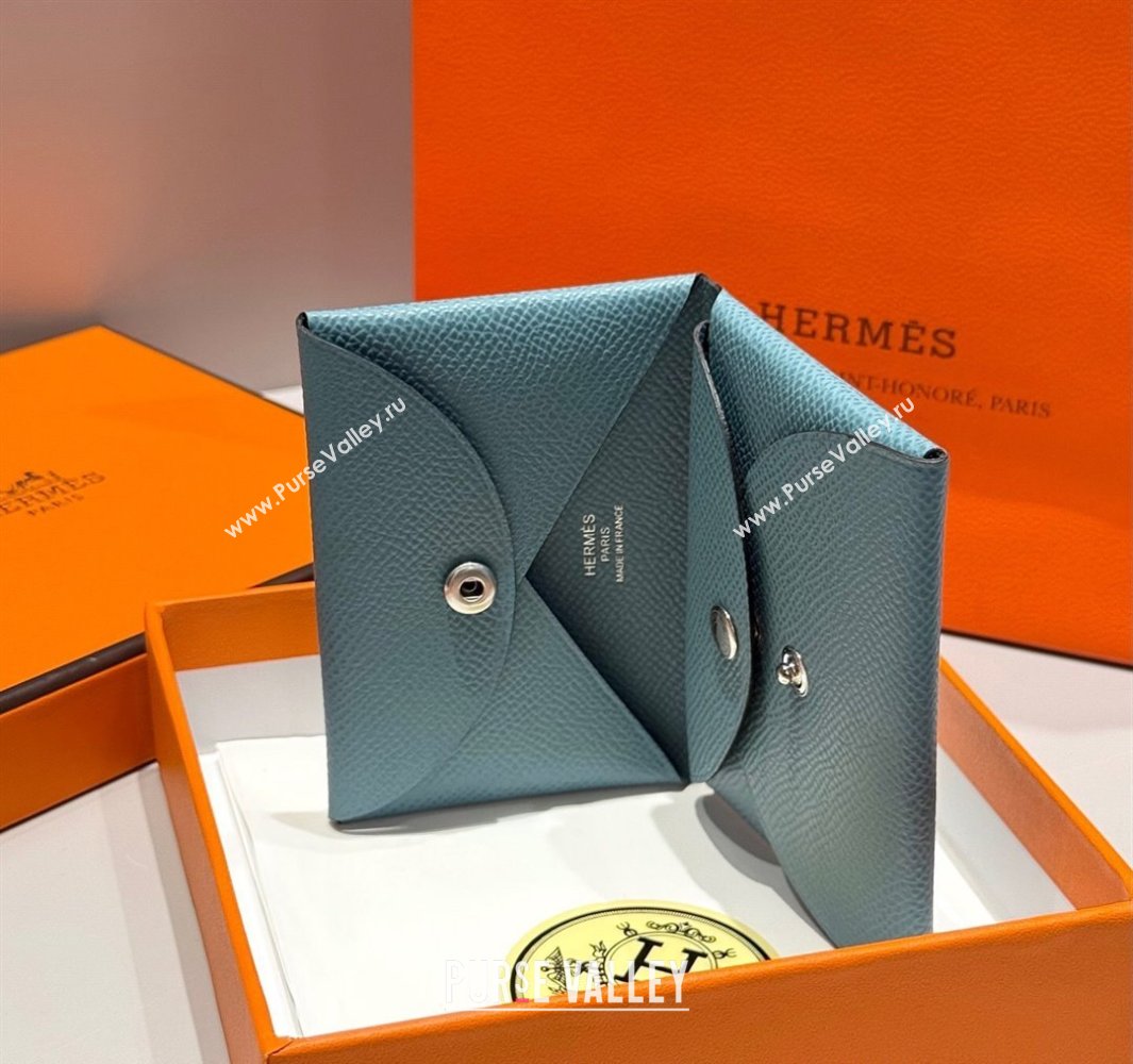 Hermes Calvi Duo Compact Card Holder Wallet in Epsom Leather Denim Blue 2025 (FL-250522099)