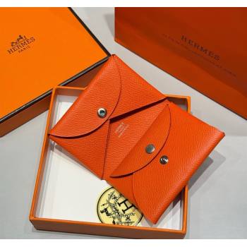 Hermes Calvi Duo Compact Card Holder Wallet in Epsom Leather Orange 2025 (FL-250522100)