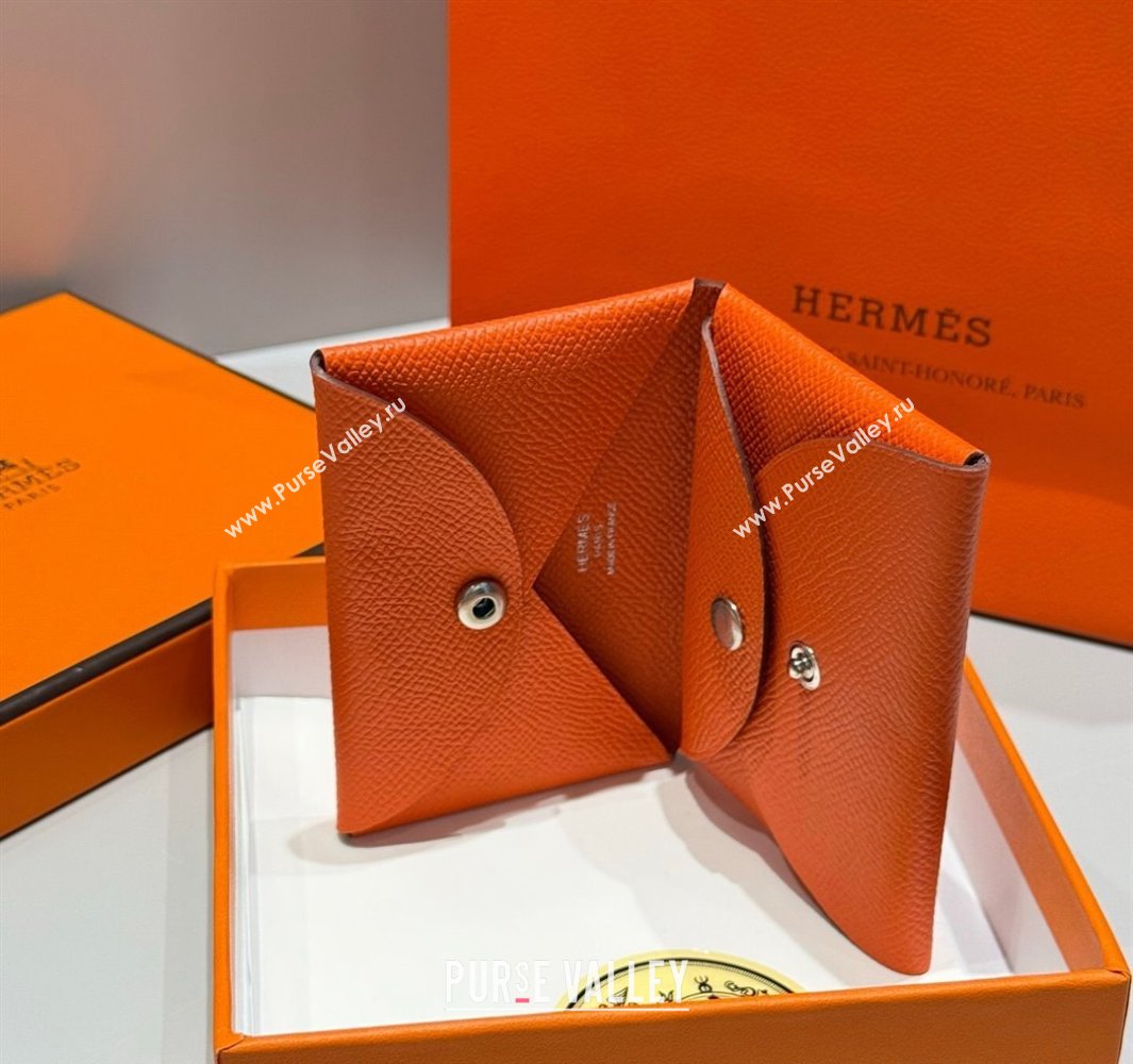 Hermes Calvi Duo Compact Card Holder Wallet in Epsom Leather Orange 2025 (FL-250522100)