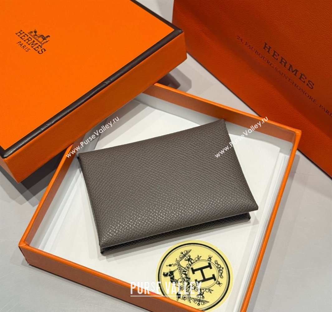 Hermes Calvi Duo Compact Card Holder Wallet in Epsom Leather Tin Grey 2025 (FL-250522101)