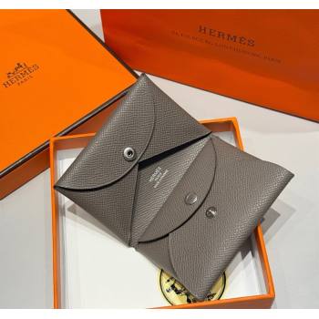 Hermes Calvi Duo Compact Card Holder Wallet in Epsom Leather Tin Grey 2025 (FL-250522101)