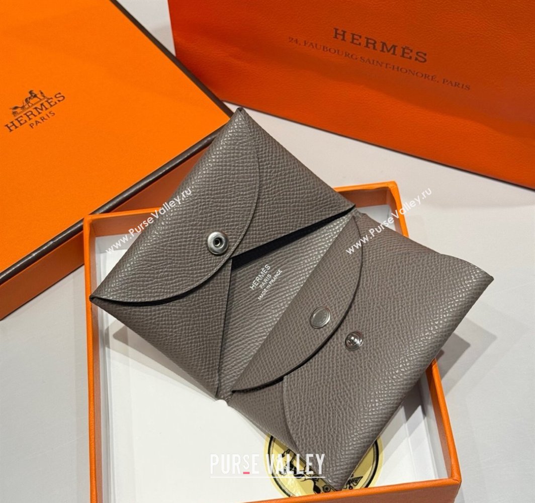 Hermes Calvi Duo Compact Card Holder Wallet in Epsom Leather Tin Grey 2025 (FL-250522101)