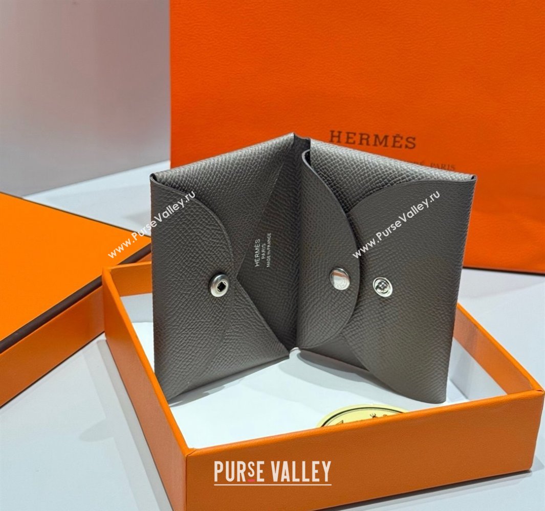 Hermes Calvi Duo Compact Card Holder Wallet in Epsom Leather Tin Grey 2025 (FL-250522101)