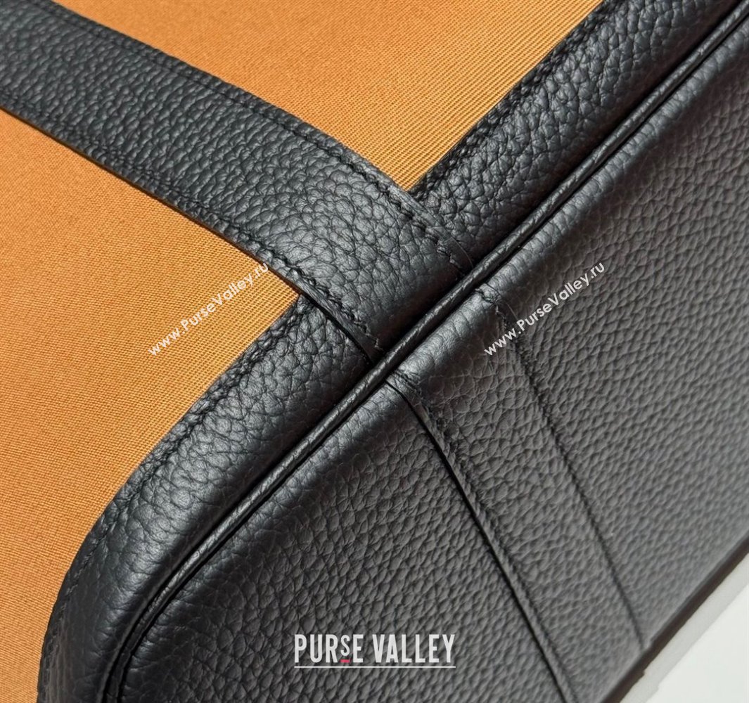 Hermes Garden Party Bag 30cm in Canvas and Grained Leather Sesame Brown/Black 2025 (Half Handmade) (FL-250522073)