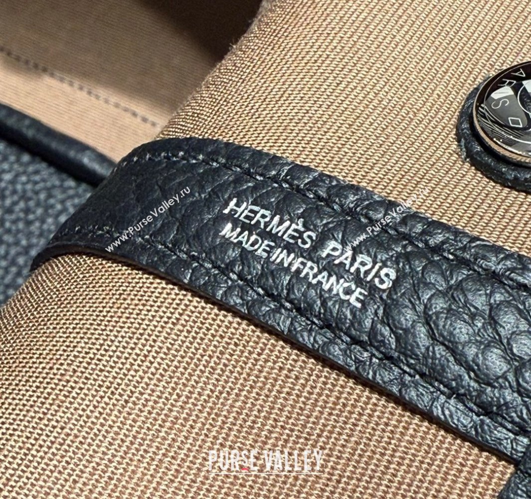 Hermes Garden Party Bag 30cm in Canvas and Grained Leather Sesame Brown/Black 2025 (Half Handmade) (FL-250522073)