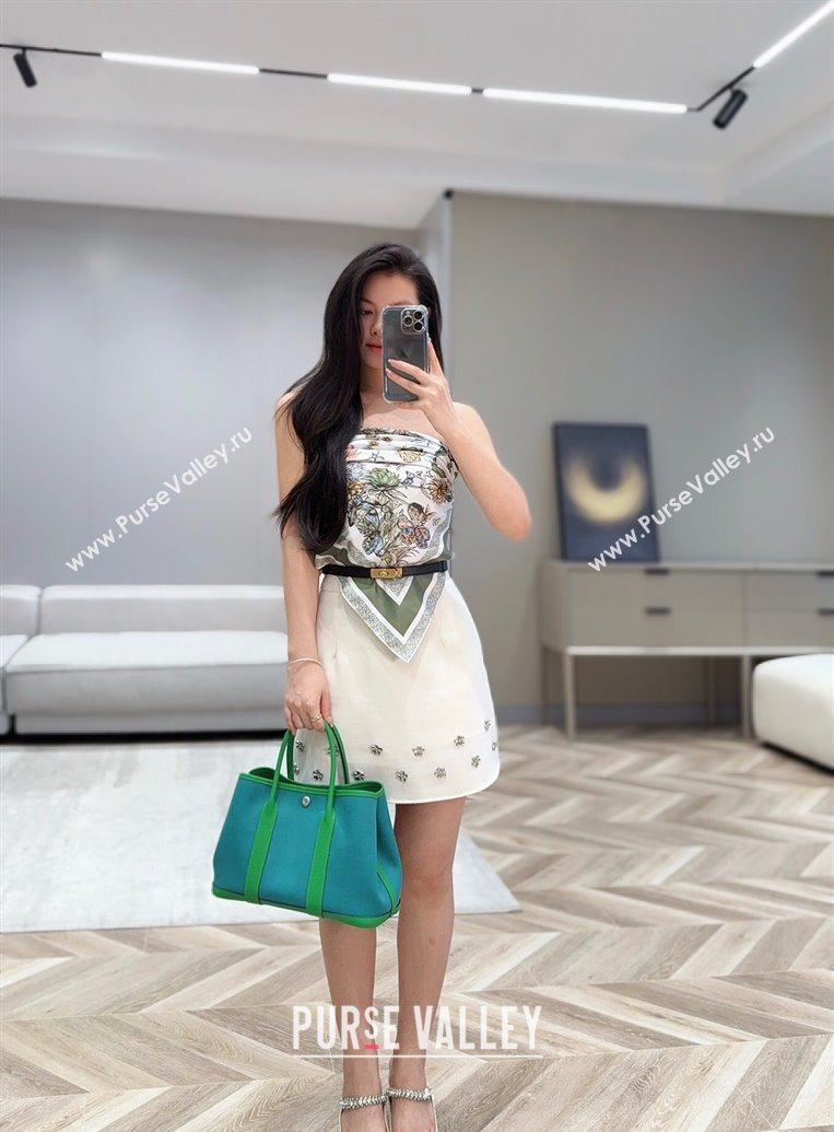 Hermes Garden Party Bag 30cm in Canvas and Grained Leather Bamboo/Imperial Green 2025 (Half Handmade) (FL-250522074)