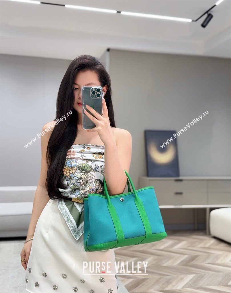 Hermes Garden Party Bag 30cm in Canvas and Grained Leather Bamboo/Imperial Green 2025 (Half Handmade) (FL-250522074)