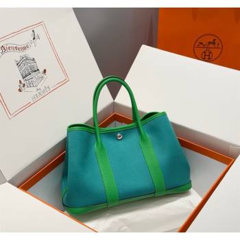 Hermes Garden Party Bag 30cm in Canvas and Grained Leather Bamboo/Imperial Green 2025 (Half Handmade) (FL-250522074)