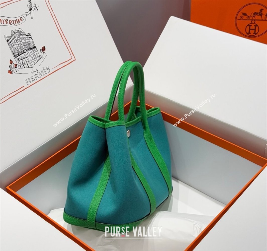 Hermes Garden Party Bag 30cm in Canvas and Grained Leather Bamboo/Imperial Green 2025 (Half Handmade) (FL-250522074)
