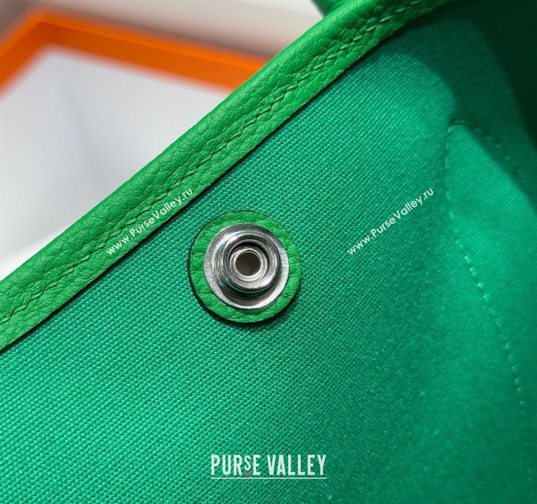 Hermes Garden Party Bag 30cm in Canvas and Grained Leather Bamboo/Imperial Green 2025 (Half Handmade) (FL-250522074)