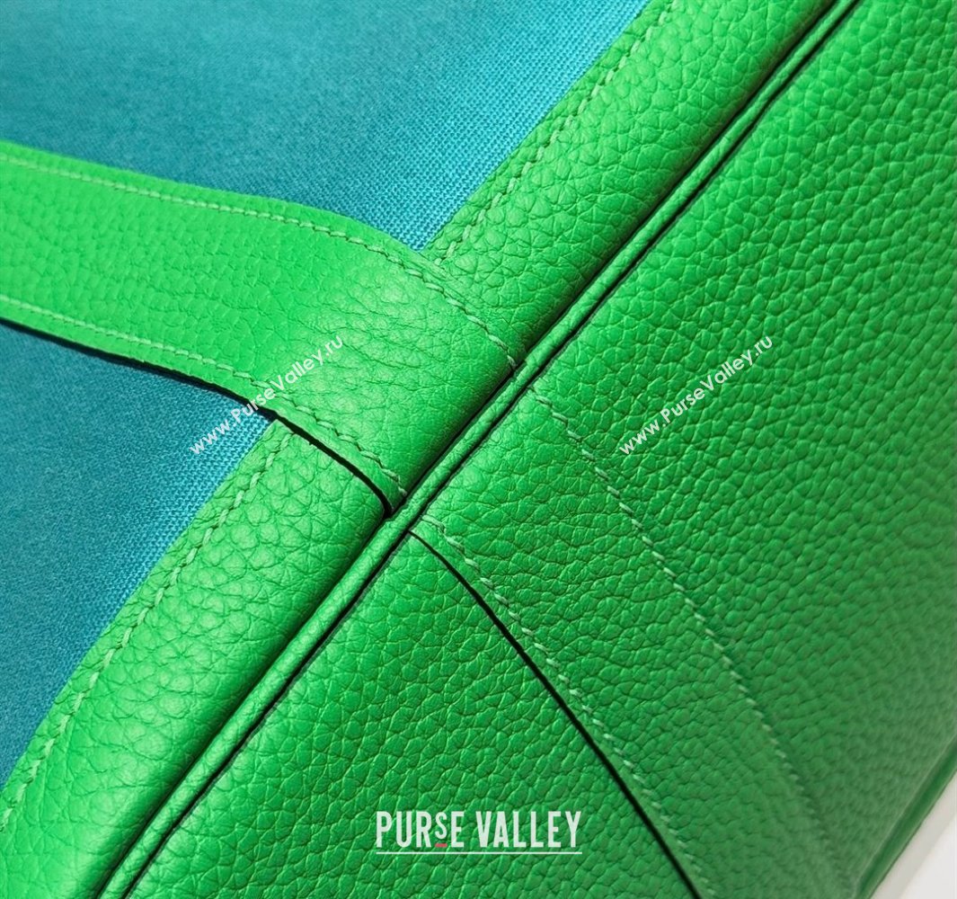 Hermes Garden Party Bag 30cm in Canvas and Grained Leather Bamboo/Imperial Green 2025 (Half Handmade) (FL-250522074)