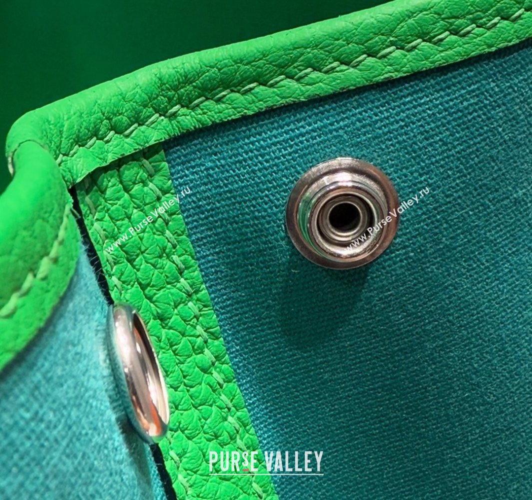 Hermes Garden Party Bag 30cm in Canvas and Grained Leather Bamboo/Imperial Green 2025 (Half Handmade) (FL-250522074)