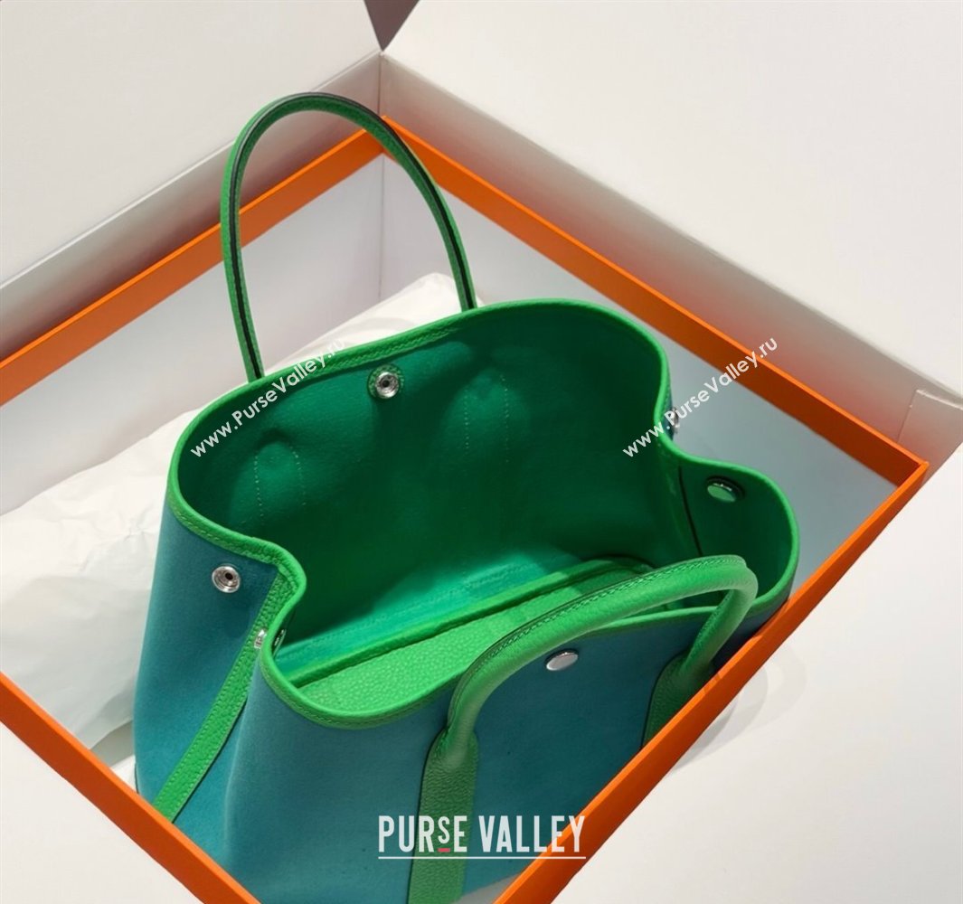 Hermes Garden Party Bag 30cm in Canvas and Grained Leather Bamboo/Imperial Green 2025 (Half Handmade) (FL-250522074)