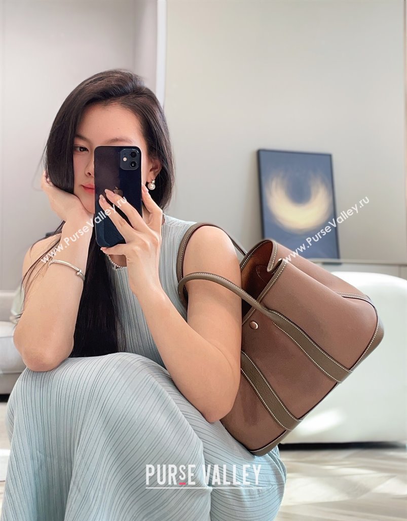 Hermes Garden Party Bag 30cm in Canvas and Grained Leather Elephant Grey/Brown 2025 (Half Handmade) (FL-250522075)