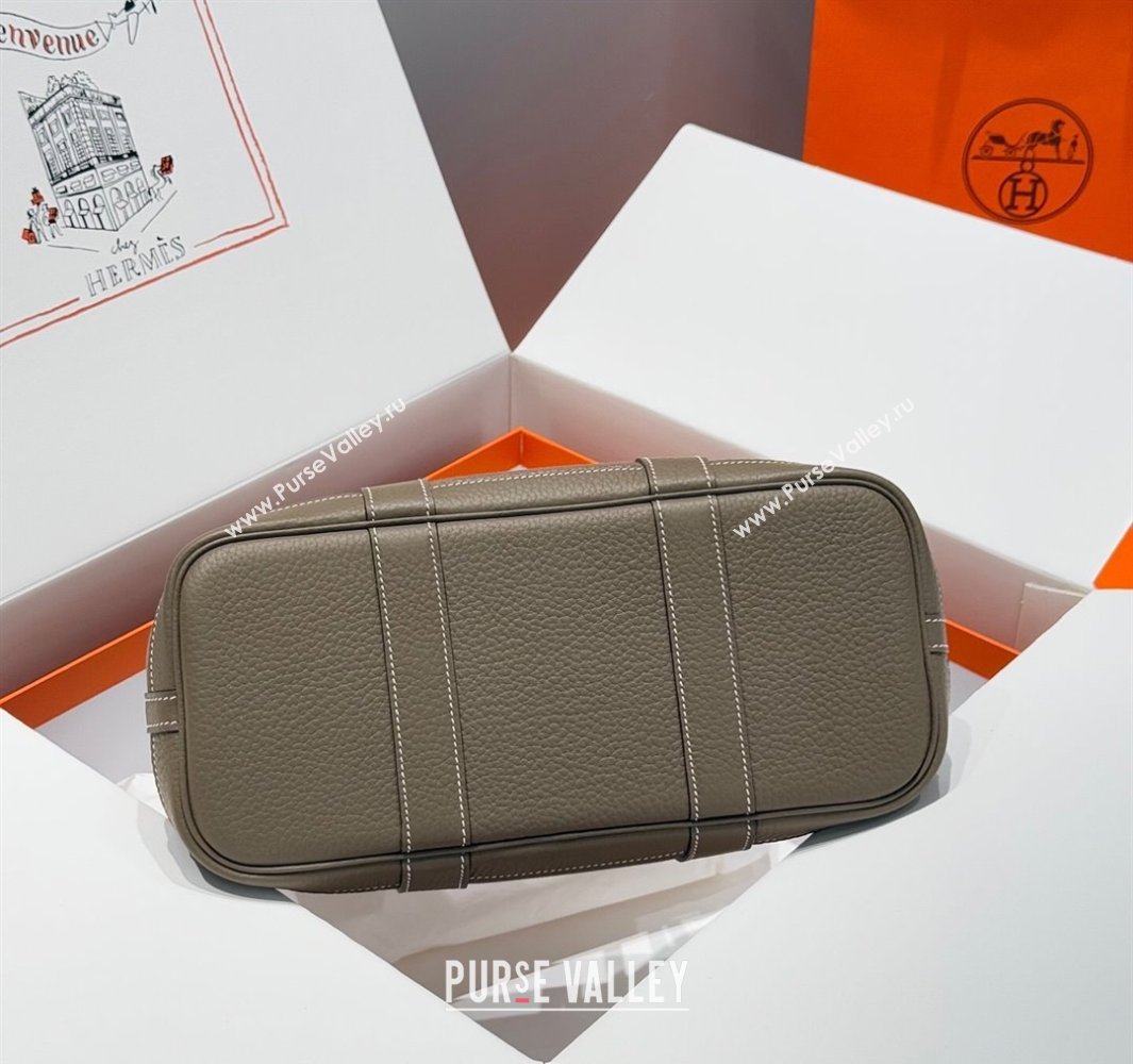 Hermes Garden Party Bag 30cm in Canvas and Grained Leather Elephant Grey/Brown 2025 (Half Handmade) (FL-250522075)