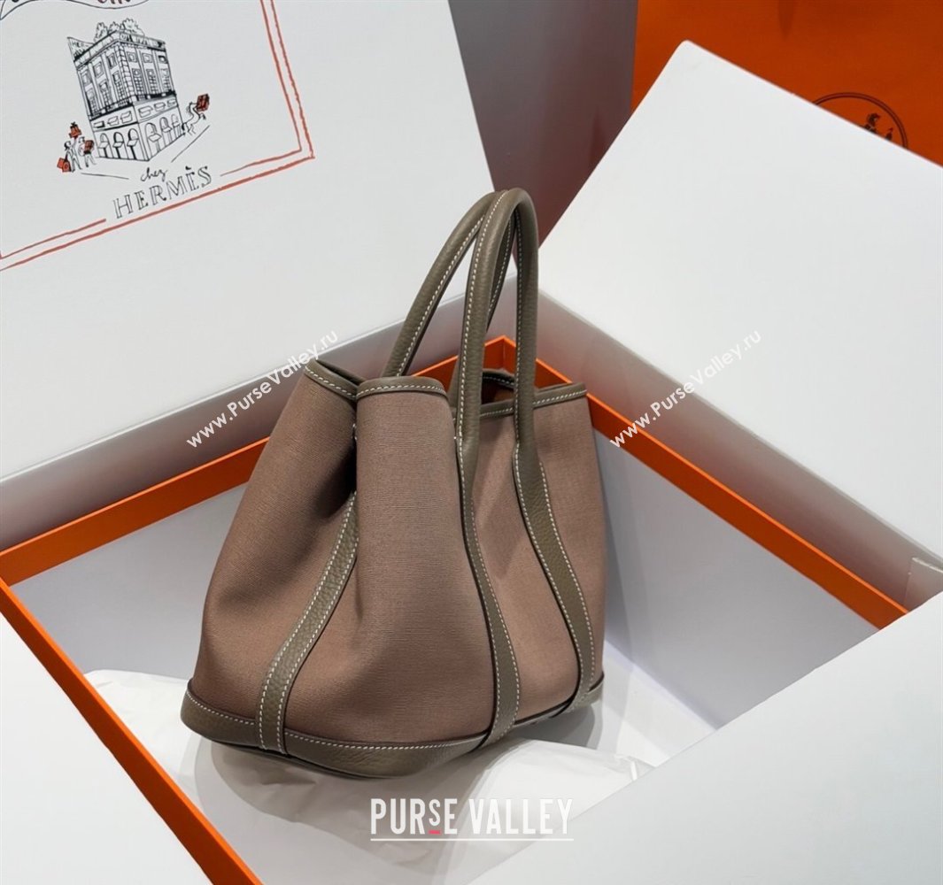 Hermes Garden Party Bag 30cm in Canvas and Grained Leather Elephant Grey/Brown 2025 (Half Handmade) (FL-250522075)