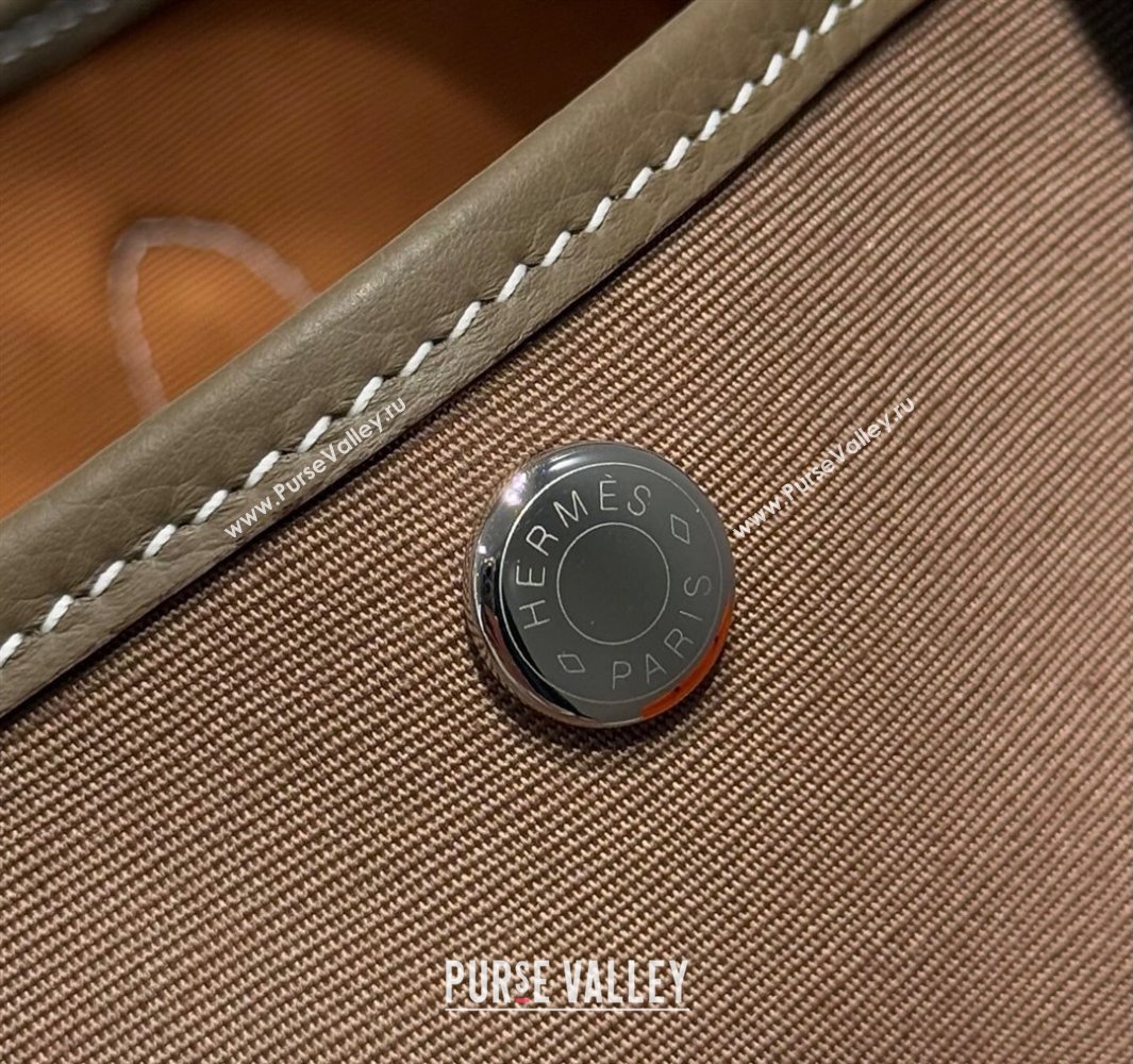 Hermes Garden Party Bag 30cm in Canvas and Grained Leather Elephant Grey/Brown 2025 (Half Handmade) (FL-250522075)
