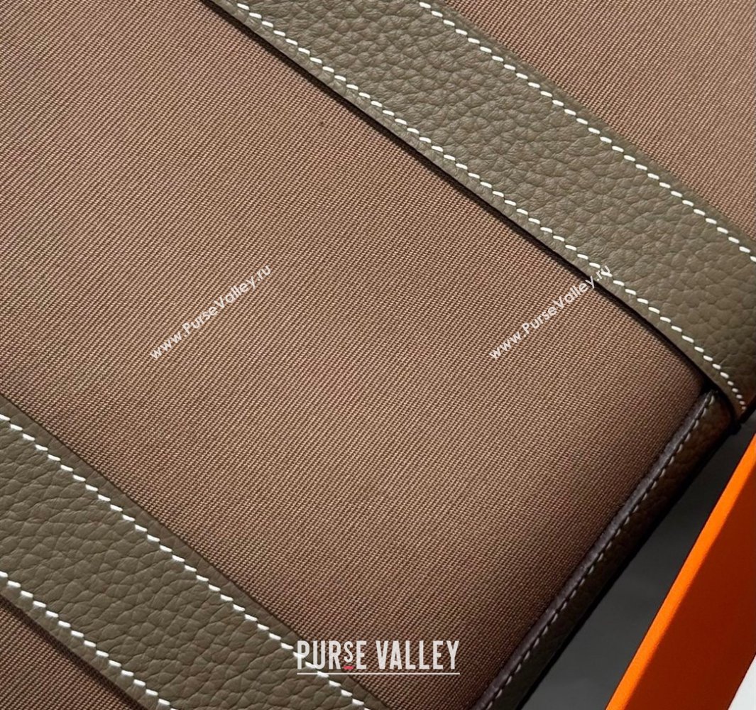 Hermes Garden Party Bag 30cm in Canvas and Grained Leather Elephant Grey/Brown 2025 (Half Handmade) (FL-250522075)
