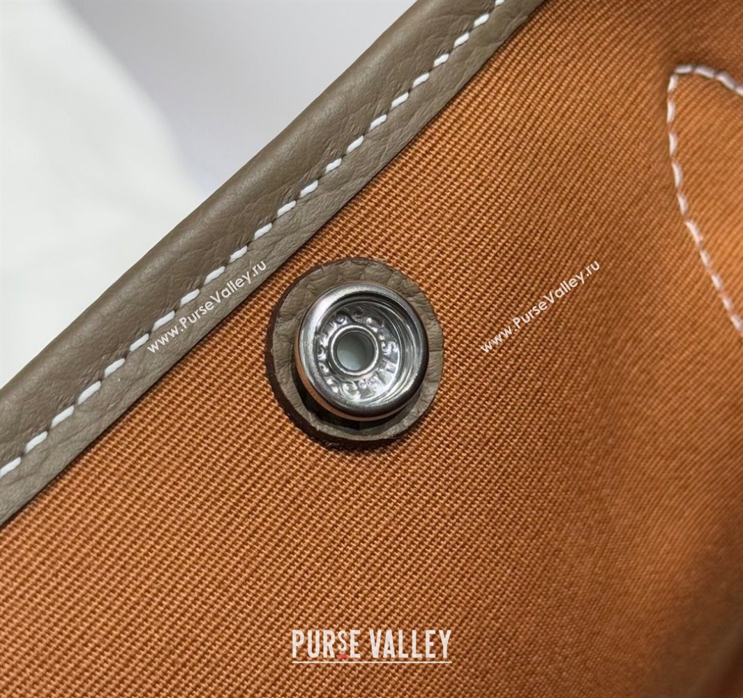 Hermes Garden Party Bag 30cm in Canvas and Grained Leather Elephant Grey/Brown 2025 (Half Handmade) (FL-250522075)