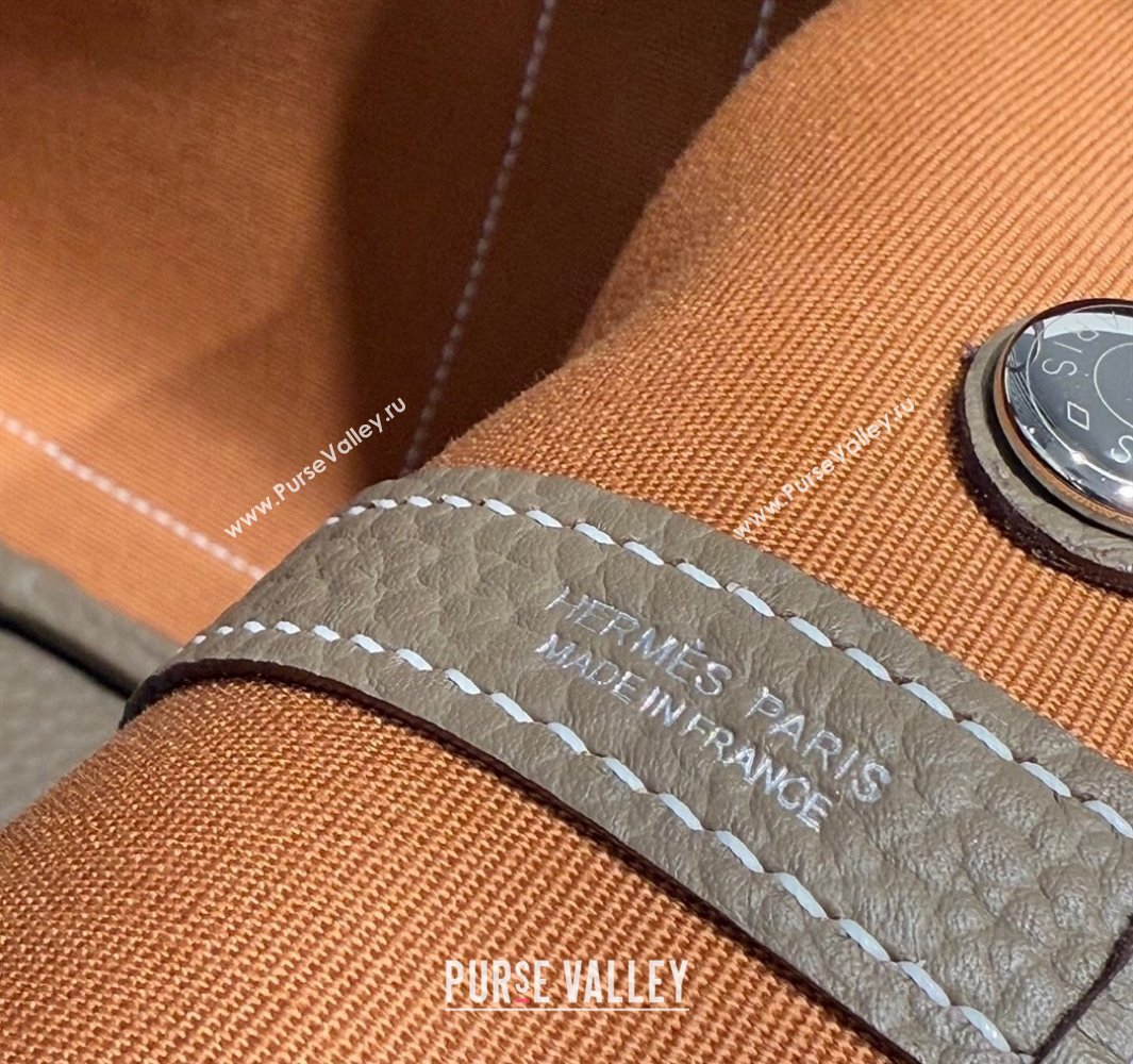 Hermes Garden Party Bag 30cm in Canvas and Grained Leather Elephant Grey/Brown 2025 (Half Handmade) (FL-250522075)