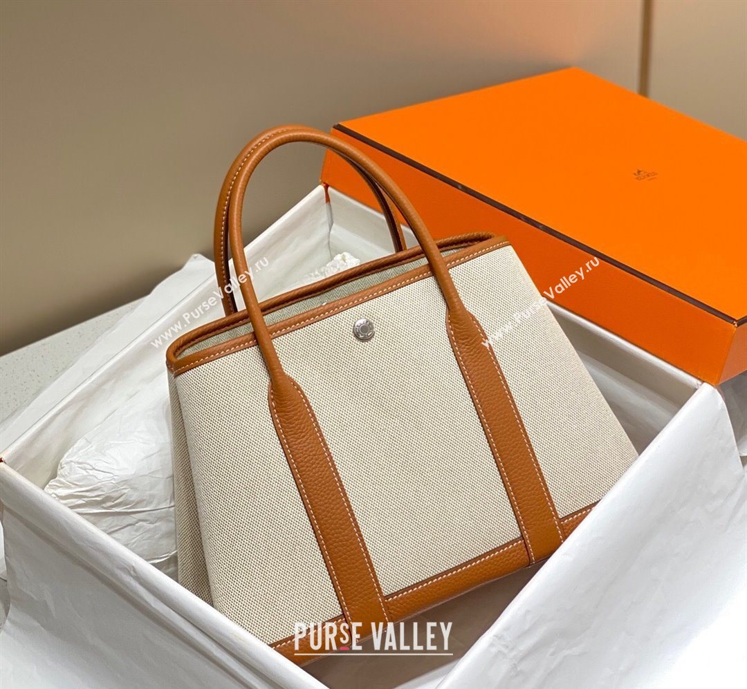 Hermes Garden Party Bag 30cm in Canvas and Grained Leather Beige/Brown 20250522 (FL-250522065)
