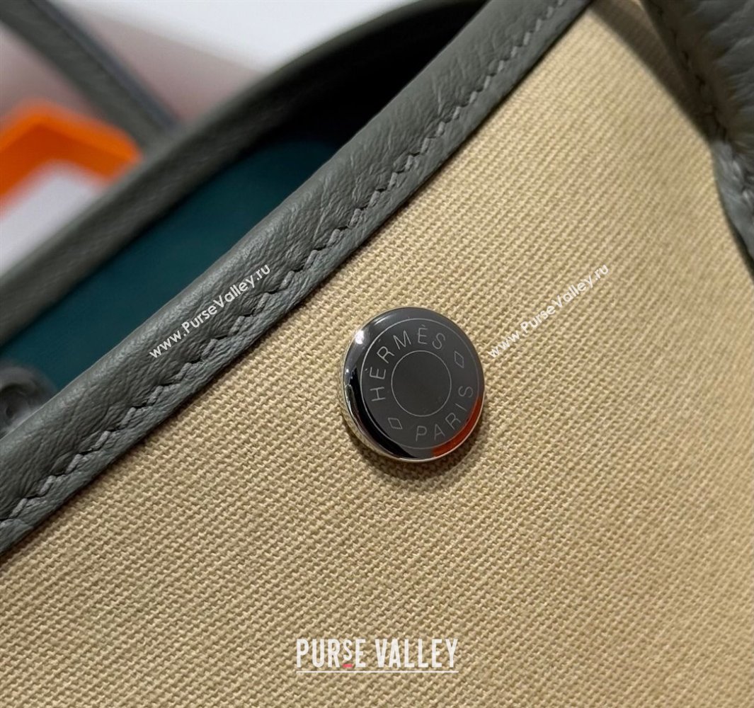 Hermes Garden Party Bag 30cm in Canvas and Grained Leather Cream Beige/Cloud Grey 2025 (Half Handmade) (FL-250522076)