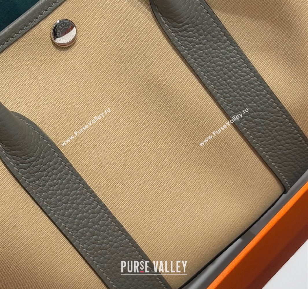 Hermes Garden Party Bag 30cm in Canvas and Grained Leather Cream Beige/Cloud Grey 2025 (Half Handmade) (FL-250522076)