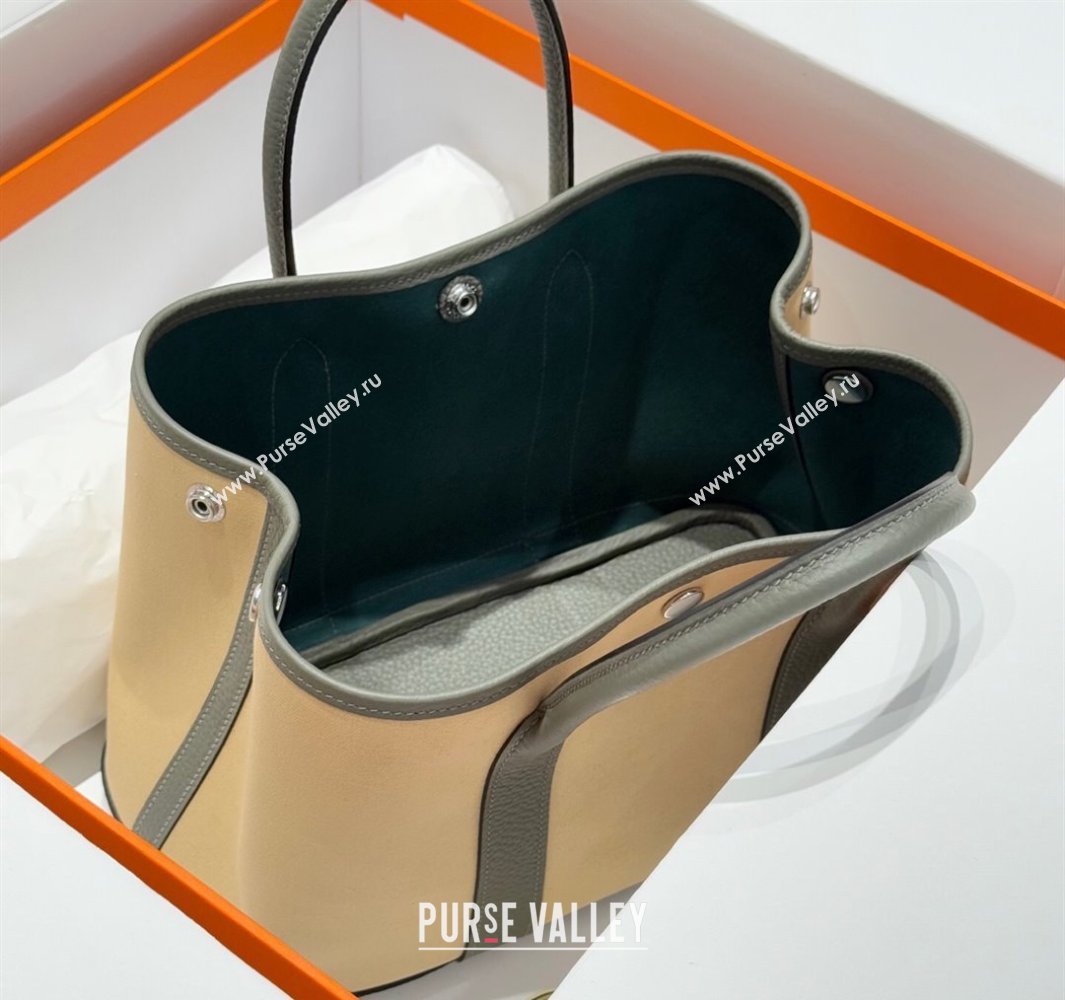 Hermes Garden Party Bag 30cm in Canvas and Grained Leather Cream Beige/Cloud Grey 2025 (Half Handmade) (FL-250522076)