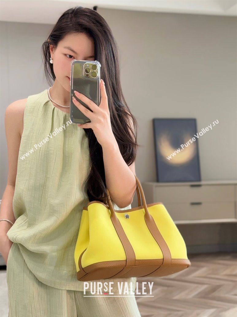 Hermes Garden Party Bag 30cm in Canvas and Grained Leather Naples Yellow/Biscuit 2025 (Half Handmade) (FL-250522077)