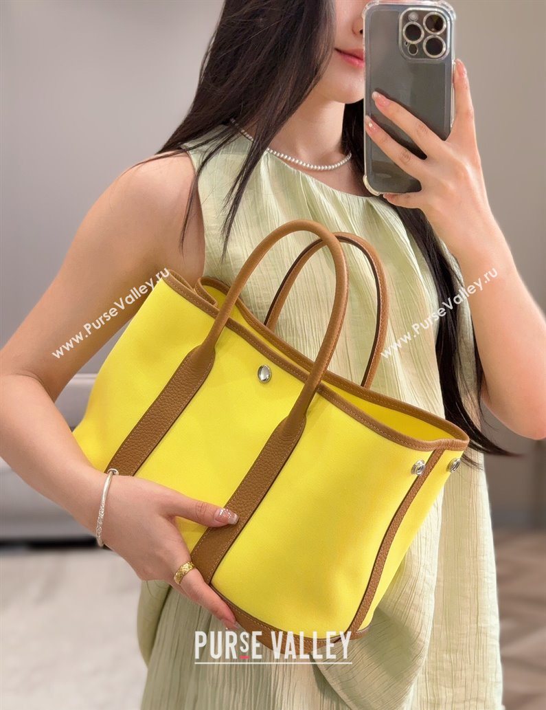 Hermes Garden Party Bag 30cm in Canvas and Grained Leather Naples Yellow/Biscuit 2025 (Half Handmade) (FL-250522077)