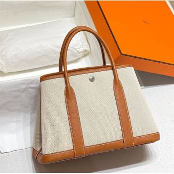 Hermes Garden Party Bag 30cm in Canvas and Grained Leather Beige/Brown 20250522 (FL-250522065)