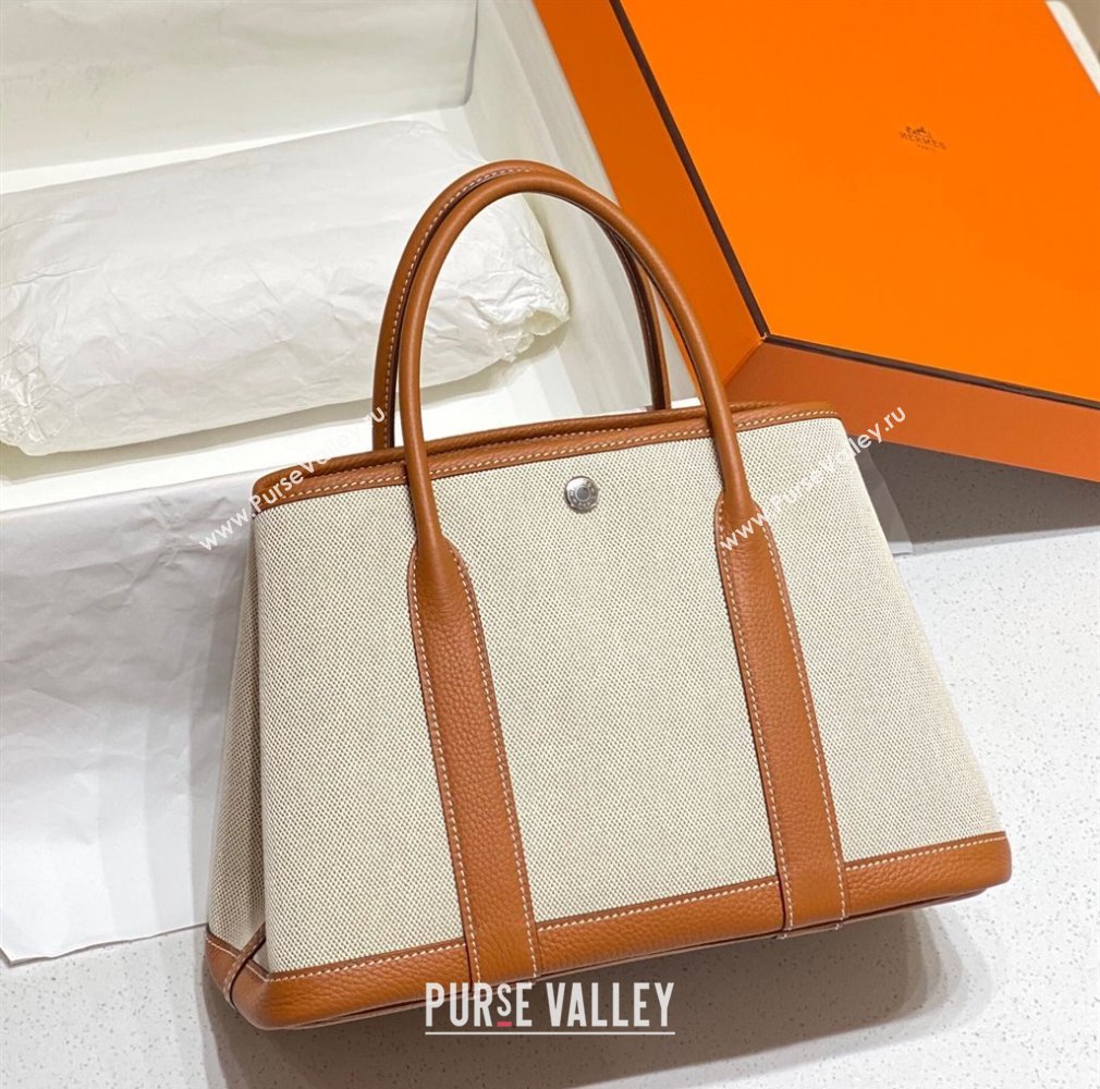Hermes Garden Party Bag 30cm in Canvas and Grained Leather Beige/Brown 20250522 (FL-250522065)