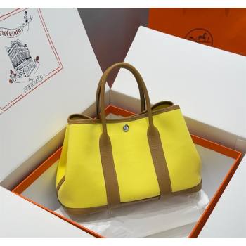 Hermes Garden Party Bag 30cm in Canvas and Grained Leather Naples Yellow/Biscuit 2025 (Half Handmade) (FL-250522077)