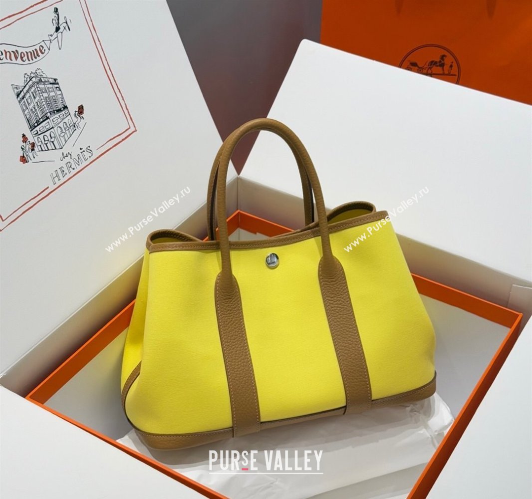 Hermes Garden Party Bag 30cm in Canvas and Grained Leather Naples Yellow/Biscuit 2025 (Half Handmade) (FL-250522077)