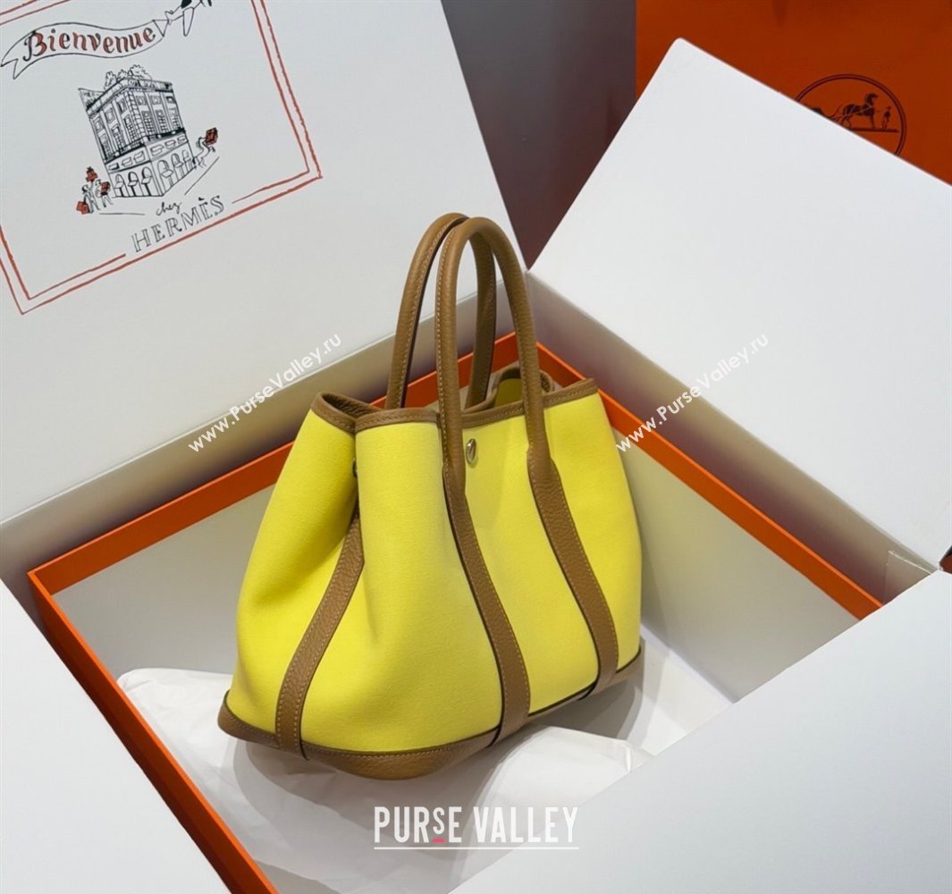 Hermes Garden Party Bag 30cm in Canvas and Grained Leather Naples Yellow/Biscuit 2025 (Half Handmade) (FL-250522077)