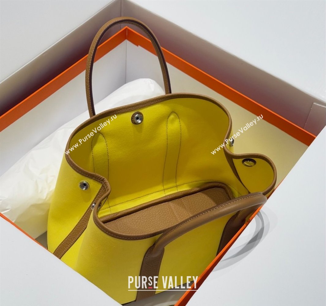 Hermes Garden Party Bag 30cm in Canvas and Grained Leather Naples Yellow/Biscuit 2025 (Half Handmade) (FL-250522077)