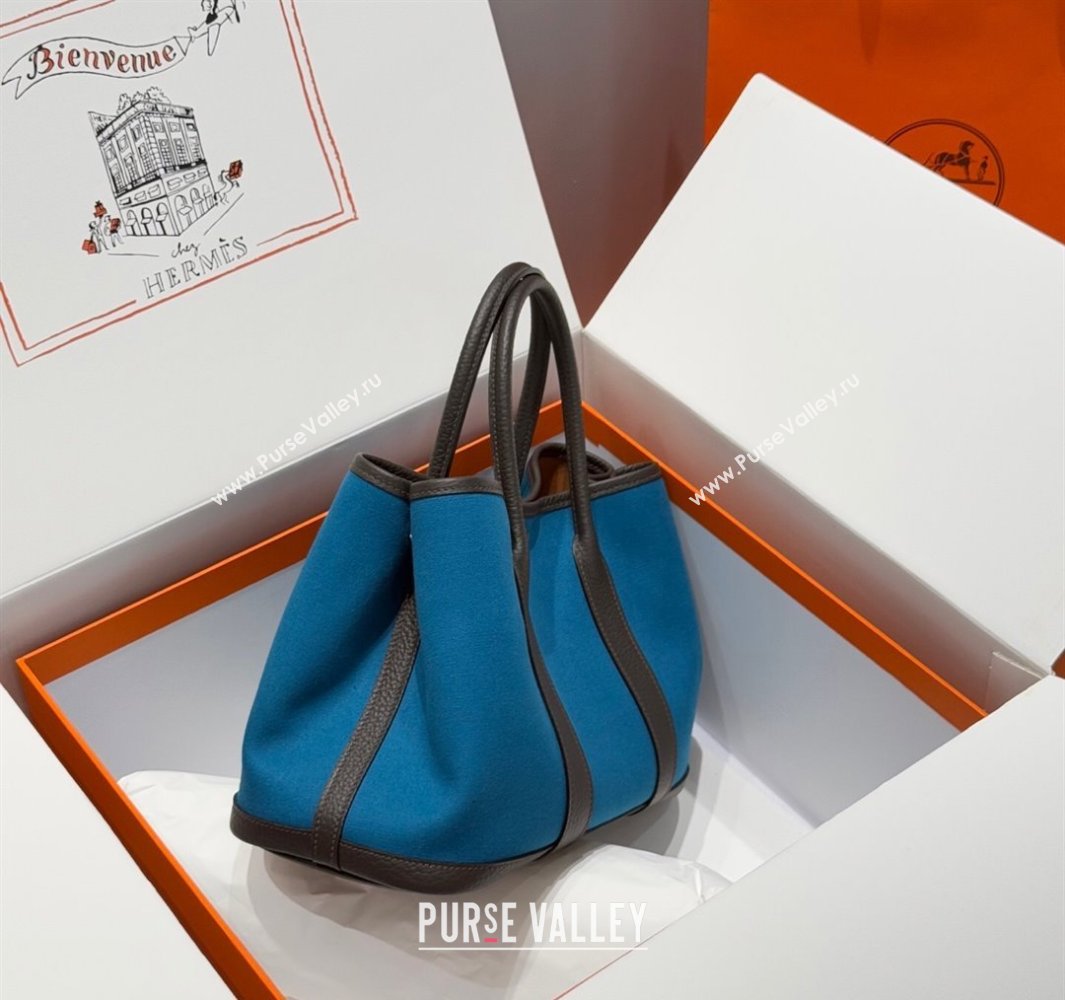 Hermes Garden Party Bag 30cm in Canvas and Grained Leather Prussia Blue/Ebony 2025 (Half Handmade) (FL-250522078)