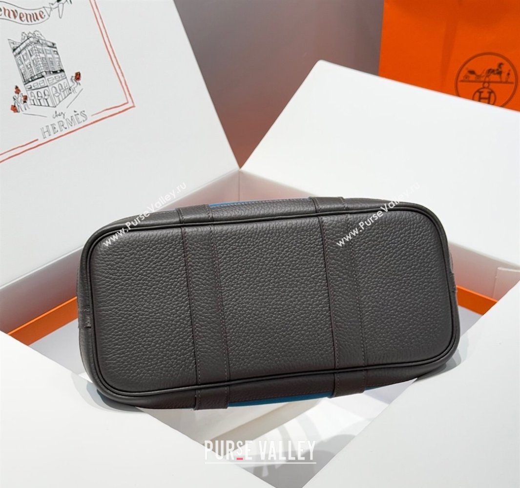 Hermes Garden Party Bag 30cm in Canvas and Grained Leather Prussia Blue/Ebony 2025 (Half Handmade) (FL-250522078)