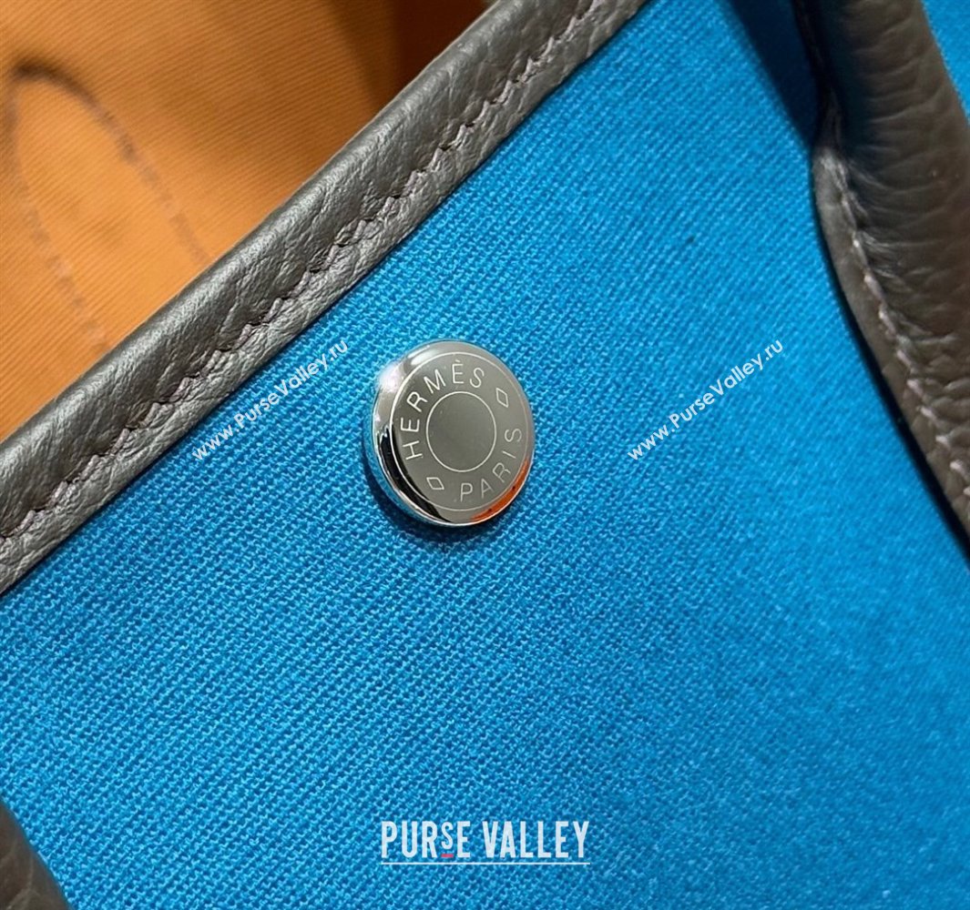 Hermes Garden Party Bag 30cm in Canvas and Grained Leather Prussia Blue/Ebony 2025 (Half Handmade) (FL-250522078)