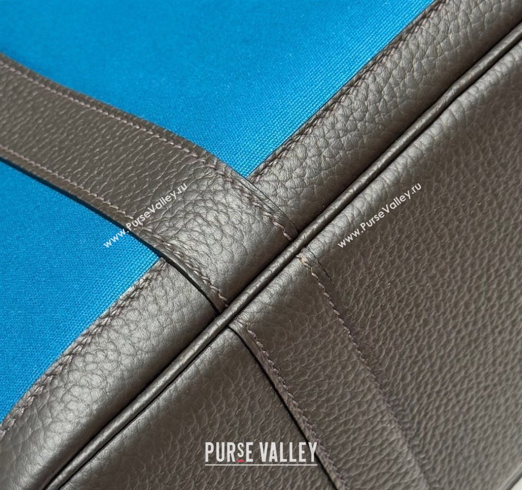 Hermes Garden Party Bag 30cm in Canvas and Grained Leather Prussia Blue/Ebony 2025 (Half Handmade) (FL-250522078)